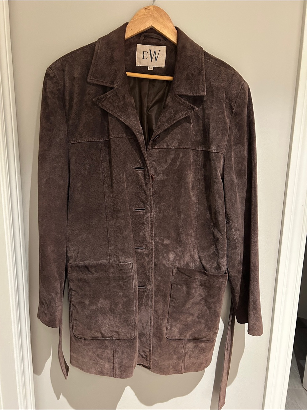 Vintage Brown Suede Leather Belted Jacket - Picture 2 of 15
